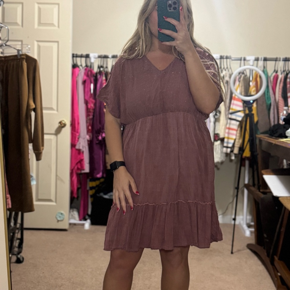 Maroon Knee Length Dress w/ Ruffle by Urban Rose